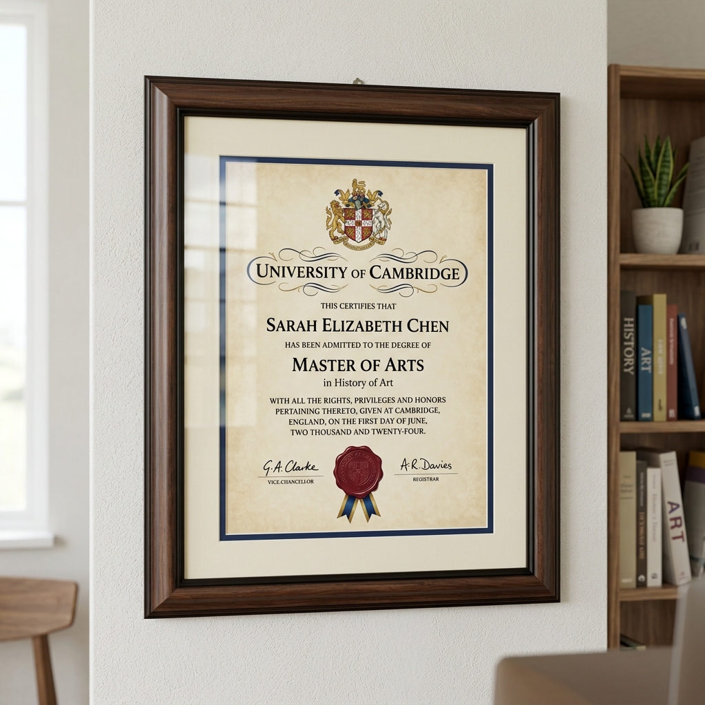 Diploma universitario enmarcado profesionalmente